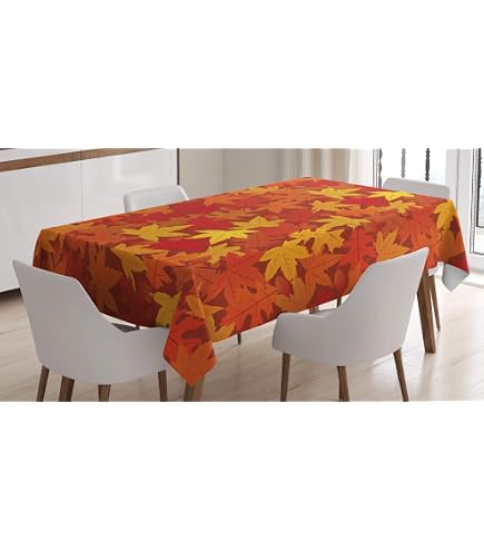 ABAKUHAUS Natale Tovaglia, Tree Branches Bells, Rettangolare per Sala da Pranzo e Cucina, 140 x 170 cm, Rosso Verde Beige