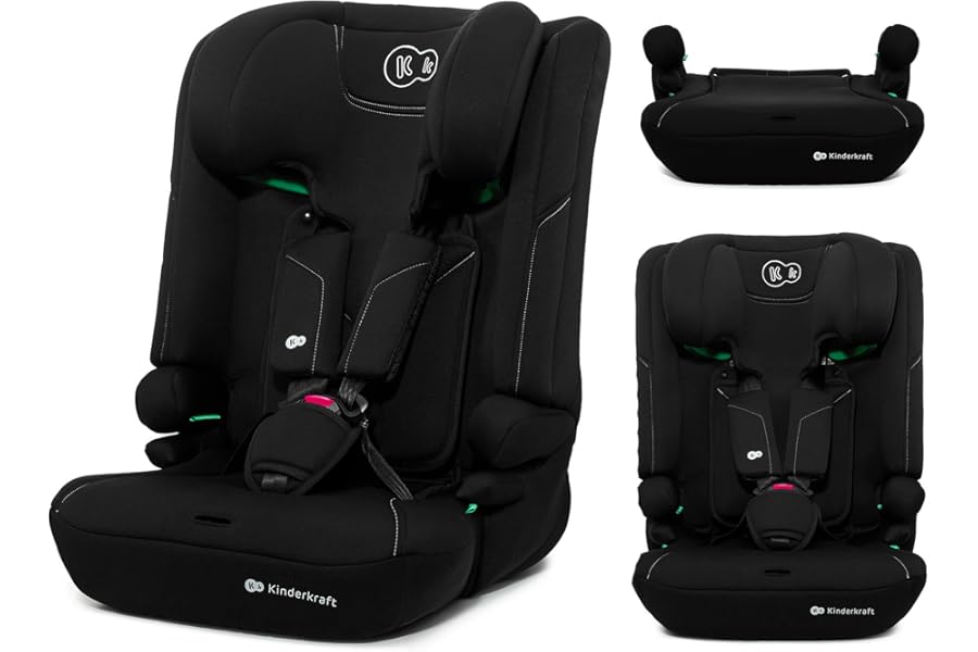 Kindercraft I-COMFY, Baby Car Seat, Adjustable (76-150 cm), Adjustable Backrest, 5-Point Safety Belt, EASY GROW SYSTEM, Easy Installation, Black