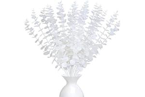 LWAIX Hojas de Eucalipto Artificial Tallos Artificiales de Eucalipto 20pcs Ramas Artificiales Eucalipto para Decoración de Hogar Oficina Bodas (Blanco, 20)