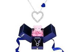 llyish Regalo Mujer Rosa Eterna Hecha a Mano Caja Regalo con Oso Rosado Joyería Regalos Original Navidad Regalos para Madre Novia Ella Cumpleaños Día de San Valentín Día de la Madre Aniversario