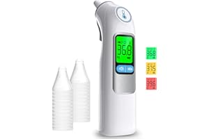 FEMOMETER FAMILY Ear Thermometer, Professional Accuracy Ear Thermometer for Adults and Baby, 3-Color Fever Alert Code, Mute Mode, Reading Storage, with Disposable Probe Covers