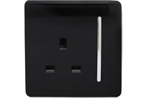 Trendi Switch 1 Gang Artistic Modern Glossy 13 Amp Electrical Long Switched Plug Socket Black