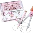 KASTWAVE Maths Set, 8 PCS Geometry Sets with Shatterproof Storage Box, Geometry Set for School, Includes Ruler, Protractor, Compass, Pencil,Pencil Sharpener and Eraser, etc, Suitable for students
