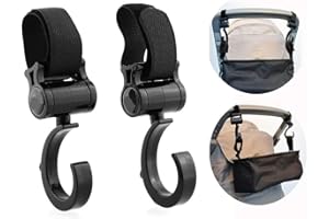 Cisixin Lot de 2 Crochets Rotatifs pour Poussette, Universels Poussette Accessoire Crochet Porte-Sacs