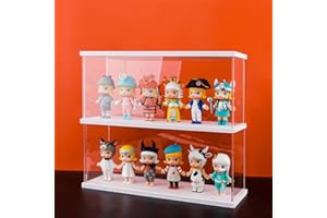 Nynelly 2 Niveaux Vitrine Acrylique Transparent Assembler Comptoir Boîte Rangement Organisateur De Vitrine Antipoussière pour Action Pop Figures Jouets De Collection, Blanc