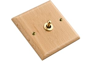 EPTIC Interrupteur Mural Bois Massif, 86 Type 1 Gang 2 Voies Style Vintage Plaque Murale Décorative en Bois de Hêtre, Bascule en Laiton, Interrupteur Imperméable à l'huile de Cire de Bois