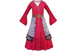 Lito Angels Costume da Hua Mulan per Bambine, Vestito da Eroina Cinese Hanfu, Rosso