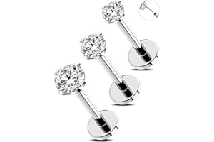 OUFER Piercing da naso da 18/20 G per narice 3 pezzi con retro piatto a forma di conchiglia trago elice gioielli senza filettatura in acciaio chirurgico piercing per labbro cartilagine CZ 6/8/10 mm