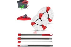 GENERIC Spin Mop Head Replacement Set Compatible with Vileda Turbo Mop System,2 Microfiber ,4 Section Stainless steels 30-58in Handle,1Head Cover and 1 Scrubber Set