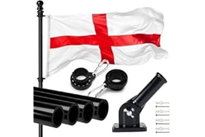 ECLIPTO St Georges Flag with Pole, Large St George Flags With 5FT Wall Mounted Flagpole Kit, Mounting Bracket, England Flags 5ft x 3ft with Eyelets, 100% Polyester (Flag + Flagpole + Mounting Bracket)