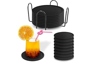 ‎BOZKAA BOZKAA Untersetzer Gläser, Set mit 8 Silikon-Untersetzern, runde Design-Glasuntersetzer in Schwarz für Getränke, Bar, Tassen, Glas – Tischuntersetzer