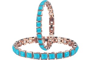EnerCoppeX Ladies Magnetic Pure Copper Jewelry Jewelry Set, 99% Pure Copper Anklet + Copper Bracelet, 3500 Gauss Effective Magnets, Turkish Turquoise Style, Fashionable and Functional Jewelry (B)