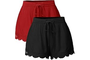 BLINGKO Femme Lot of 2PC Short Ete Ourlet Froncé en Dentelle Court Short Ete éLéGant Et Chic Short Bermuda Pantalons Court Taille Haute Yoga Sport Pants Grande Taille Pas Cher Shorts De Plage avce Cordon