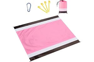 Eucomir Coperta da Spiaggia Coperta Picnic 210x200 CM,Anti Sabbia Portatile Coperta da Picnic con 4 Picchetti Fixed per la Spiaggia,il Campeggio,l'Escursionismo,Viaggi,Rosa+Grigio