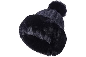 JFAN Ciepła czapka, czapka z pomponem, damska czapka w stylu zimowym, narty, wielokolorowa, modna, puszysta szydełkowana sierść