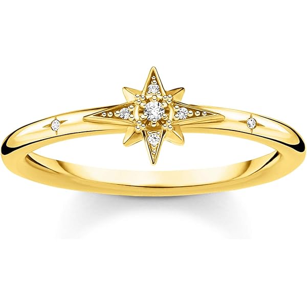 Bague Thomas Sabo En Argent 925 Plaqué Or - Forme V Sertie De Zircons Blancs - Taille 14
