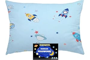 AISAWATE Children's Cushion Cover 40 x 60 cm - Organic Cotton Pillowcase - Baby Toddler Pillow Covers for Prams - Baby Pillow Cover with Envelope Closure, Rocket