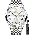 OLEVS Men's Watch Luxury Business Dress Watch UK Diamond Design Quartz Stainless Steel Waterproof Luminous Week Calendar Gift