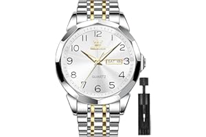 OLEVS Men's Watch Luxury Business Dress Watch UK Diamond Design Quartz Stainless Steel Waterproof Luminous Week Calendar Gift