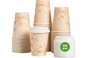 bioexxe 100 Bicchieri Asporto con 100 Coperchi, Tazze di Carta per Bevande Calde e per Cappuccino, Grandi 270ml (Rosa)