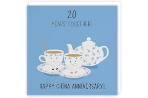 Hunts England - 20th Wedding Anniversary Card - China Anniversary - Iconic Collection - Fun Cute Anniversary Card - For Him, Her, Couples
