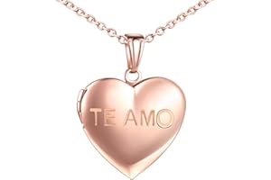 MicLee Damen "TE AMO"Halskette Kette Foto Herz Medaillon Photo Bilder Amulett Edelstahl Anhänger Herzkette mit Geschenkbox Grußkarte Super Geschenk für Paar Pärchen Mutter Tochter