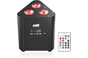 ZonQoonz Par LED RGBW Ricaricabile con 4400mAh Batteria, 3 LED Luci da Discoteca Supporto Telecomando/DMX Controllo per Matrimonio Discoteca DJ Disco