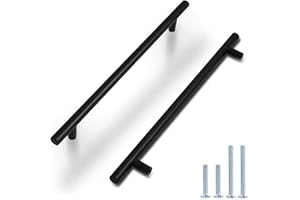 Probrico pack de 10 tiroirs d'armoire de cuisine noirs ronds Avec Centre de trou de 8-4/5 pouces, tiroirs de vanité en acier inoxydable noir