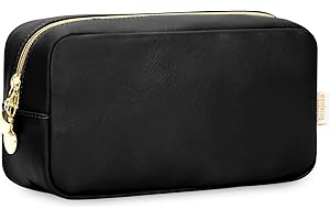 Wandering Nature Mała kosmetyczka do torebki, mini kosmetyczka, mała kosmetyczka z wsuwanymi kieszeniami, ekologiczna skóra wegańska, Czarny, M, kosmetyczka