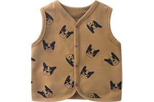 ANIMQUE Bambini Scollo a V Gilet Ragazzi Ragazze Pulsante Senza Maniche Giacca Autunno Casual Modello Bulldog Capispalla 0-5 Anni