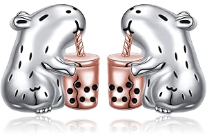 Flyow Srebro wysokiej próby, urocze kolczyki ze zwierzęcym świnką morską, żyrafą, krową górską, koala/kapibarą, hipoalergiczne, dla miłośników zwierząt, biżuteria, prezent dla kobiet i dziewcząt