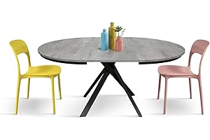 PAZZO DESIGN Tavolo Rotondo Allungabile Lino, Gambe Incrociate Shangay Nere, Tavolo Soggiorno, Tavolo Cucina, Made in Italy, Grigio Cemento, da 120 a 170 cm - id_2120