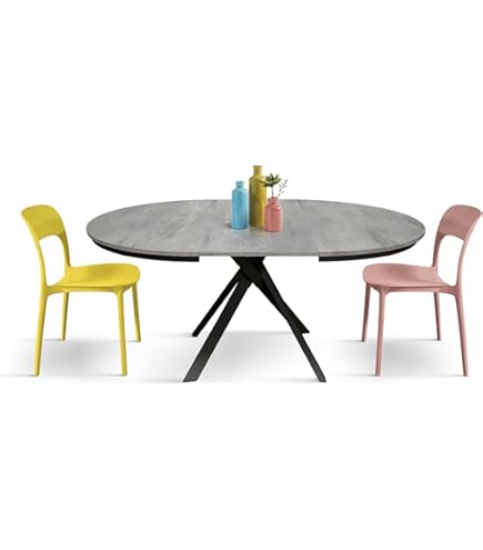 Tavolo Rotondo Allungabile Stile Industriale - Gambe Metallo, Nero, Da 100 A 180 Cm - Salvaspazio - Foto 6