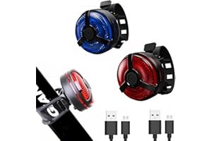 CONSTEFIRE Bike Tail Light 2 Pack, USB Rechargeable LED Bicycle Tail Light Bright Bicycle Rear Cycling Safety Flashlight, 5 Light Mode Options for Adults Kids Men Women Road Mountain(Red Blue)