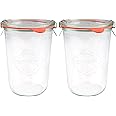 EcoBaker X2 WECK 743 850ml Wide Mouthed Storage Jars Including Glass Lids, Seals & Clamps For Sourdough, Preserving, Canning, Yoghurt, Kimchi, Jam