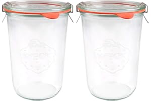 ECOBAKER X2 WECK 743 850ml Wide Mouthed Storage Jars Including Glass Lids, Seals & Clamps For Sourdough, Preserving, Canning, Yoghurt, Kimchi, Jam