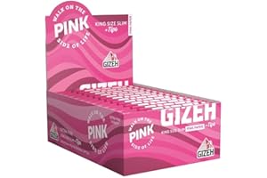 GIZEH ALL PINK King Size Slim + Tips - Blättchen zum Drehen - Pinke Papers und Tips - Packung mit Magnetverschluss - 26er Pack á 34 Premium Rolling Paper (14 g/m²) + 34 Tips