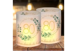 O-KINEE Lot de 12 Photophores Décoratifs de Table pour 80 Ans, Lanterne Bougies pour Décoration Anniversaire 80 Ans Homme Femme, Décoration de Table Happy Birthday, Convient pour Bougies Chauffe-Plat