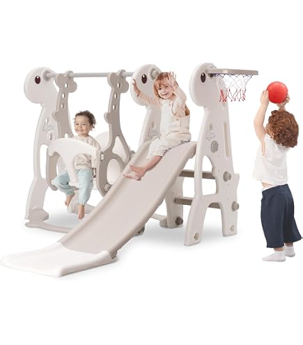 Toboggan Enfant YRHome 4 En 1 - Avec Panier Basket Et Balançoire, 175x140x115cm, Plastique, Intérieur/Extérieur