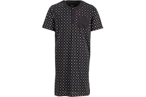 Henry Terre Męska koszula nocna z krótkim rękawem, dekolt w serek, bawełna, z kieszenią na piersi