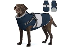AOFITEE Hundemantel Winter Grosse Hunde, Warme Hundejacke Wintermantel mit Geschirr, Wasserdicht Hunde Winterjacke Warmer Hundemäntel Fleece Winterweste für Labrador, Windhund, Golden Retriever, 2XL