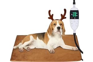 Asstikoo Pet Heating Pad,Adjustable Dog Heating Pad with Timer and 30-60℃ Temperature,Pet Indoor Heating Blanket for Cat Dog with Chew Resistant Cord,Long-Time Working Electric Pet Heated Mat(L)