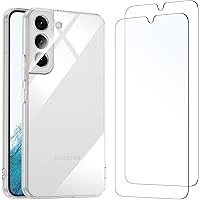 NEW'C Cover per Samsung Galaxy S22 5G Gel TPU in silicone ultra trasparente e 2 × vetro temperato Pellicola proteggi schermo