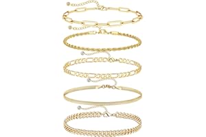 WOOXDYUK Zestaw 5 bransoletek pozłacanych tytanowych ze stali, spinacze do papieru, idealne do noszenia warstwowo lub samodzielnie, hipoalergiczne i jako prezent