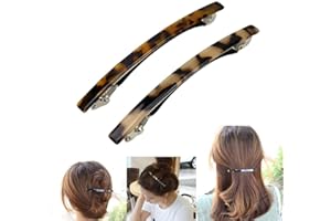 DONLEEVING Luckycivia 2 Pack Hair Barrette, Long and Thin Handmade Celluloid Onyx Hair Clip, Elegant Automatic Hair Clip, Barrette Ponytail Holders for Women/Girls - 4 Inches