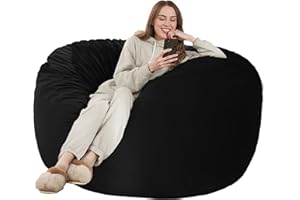 ‎KASUNPUL Kasunpul Sitzsack Stuhl Sitzsack Stühle für Erwachsene Riesen Sitzsäcke mit Samtbezug Bean Bag Flauschige Sitzsäcke für Wohnzimmer, Schlafzimmer, Schwarz, 107 x 107 x 56cm