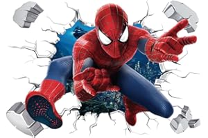 Anime Superhero Cartoon Red The Avengers Wall Stickers, Meecaa 3D Breaking Wall Decals for Bedrooms Living Room Wall Art Stickers Wall Decor (Spider Man)