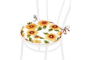 emmevi Cojín redondo suave para silla lazos fijación lavable girasoles mod. DALIA34A blanco