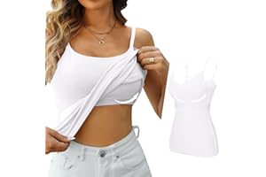 BUKKNYE Cami Top with Built in Padded Bra, Women's Camisoles & Vests with Shelf Bra Adjustable Strap Cotton Undershirts Sleeveless Cami Vest with Chest Pad Travel Layered Top