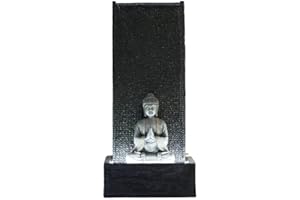 Fontaine d'Extérieur et d’Intérieur Mur d’Eau, Fontaine XL Décorative Jardin Terrasse Salon Grande Statue Amovible Personnalisable Bandeaux LED Blanc, Idée Cadeau, H100cm - XL Mur Bouddha Zen’Light